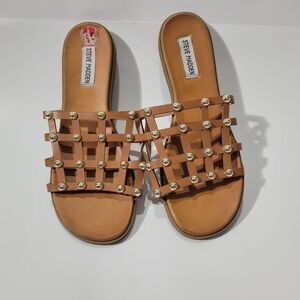 Steve Madden Slip On Leather Studded Sandals Brown Sz 10